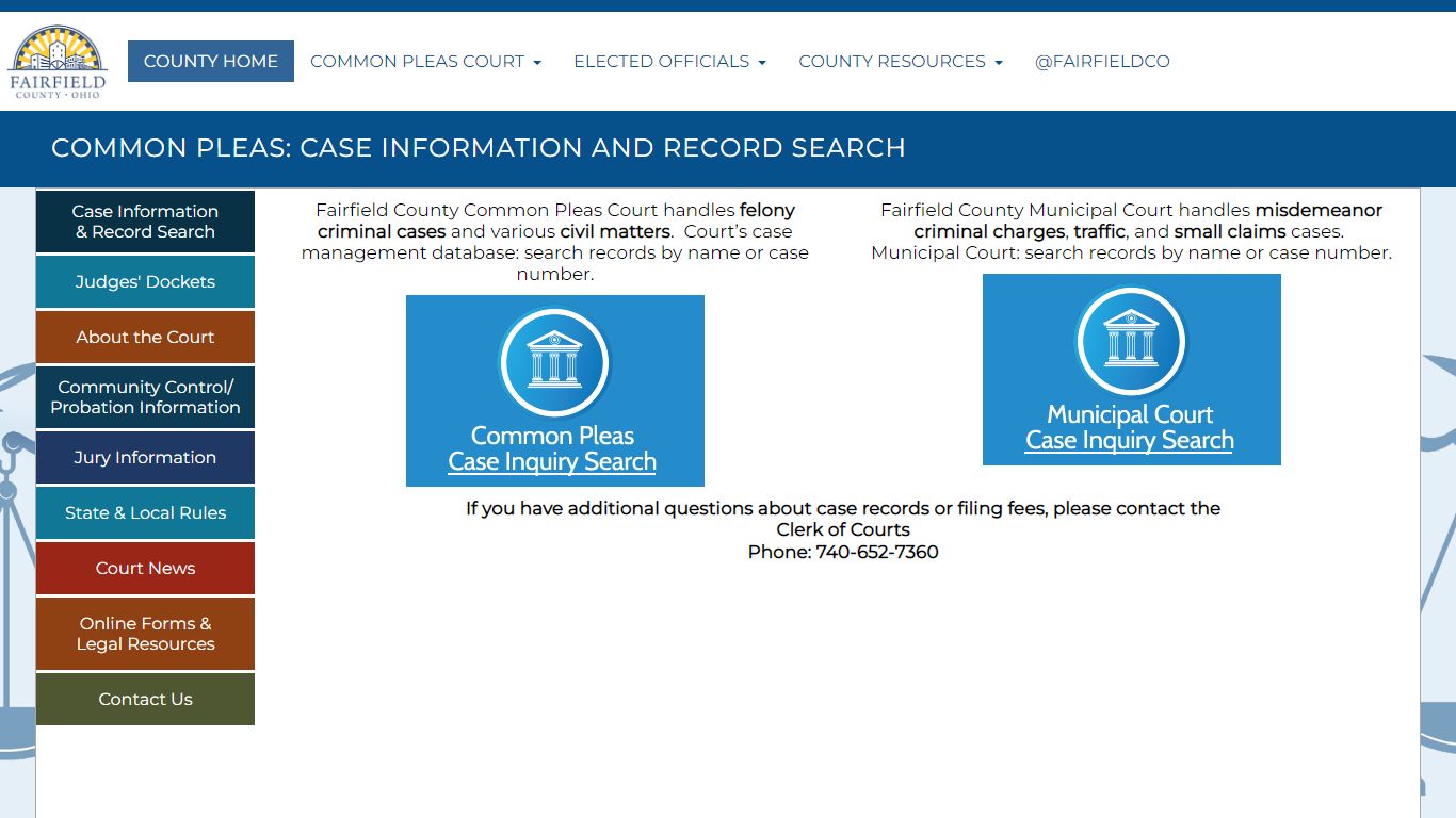 COMMON PLEAS: CASE INFORMATION AND RECORD SEARCH - Fairfield County, Ohio